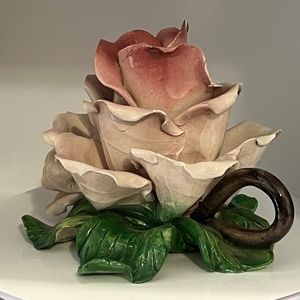 Vintage 1950s Capodimonte Bessano Italy Porcelain Flower Candle Holder